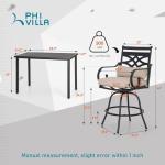 PHI VILLA 5 Piece Patio Bar Set,Outdoor Bar Table and Chairs Set, Strong and Heavy Duty Outdoor Bar Set with Cushion and Pillow，4PC Swivel Bar Stools with Rectangular Bar Height Table