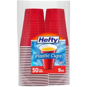 Hefty Disposable Plastic Cups, Red, 9 Ounce, 50 Count (Pack of 12), 600 Total