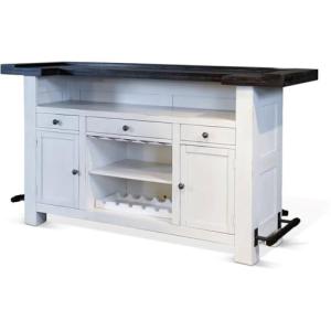 Pemberly Row 78" Farmhouse Wood Bar Unit with Foot Rail, Adjustable Shelves, Removable Wine Rack, Stemware Storage, in Espresso Finish