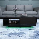LED Black Coffee Table with Storage Drawer