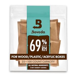 Boveda for Cigars/Tobacco | 69% RH Humidity Control Packs | Size Large for Use with Up to 25-100 Cigars | Patented Technology For Cigar Humidors | 4-count Resealable Bag