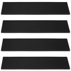 FUNSUEI 4 PCS 6 x 24 Inch Black Rubber Bar Mats, Rubber Bar Service Spill Mat, Non Slip Bar Top Mat, PVC Bar Drink Pad for Home Kitchen, Pubs, Restaurants