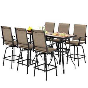 PHI VILLA Outdoor Swivel Patio Bar Set of 9, Patio Bar Table and Chairs Set with High Top Patio Chairs and Wood Like Bar Table, All-Weather Outdoor Bar Furniture Set for Garden, Brown