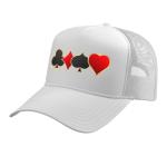 Elegant Poker Suits Design Trucker Hat with Adjustable Mesh Back, White