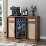 Yechen Rattan Coffee Bar Cabinet with Mini Fridge Space, Boho Coffee Station Cabinet with Wine Storage & Drawers, Sideboard Buffet Table with Solid Wood Handles & Charger Station, Home Bar Furniture