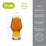 True IPA Beer Glasses, Clear Pint Glasses for IPAs, Pilsners, Pale Ales, Stouts, Game Night, Beer Gifts for Men, BBQ Outdoor Party, Holiday, Stylish Home Bar Glassware, 16 oz, Set of 4