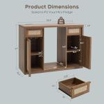 Yechen Rattan Coffee Bar Cabinet with Mini Fridge Space, Boho Coffee Station Cabinet with Wine Storage & Drawers, Sideboard Buffet Table with Solid Wood Handles & Charger Station, Home Bar Furniture