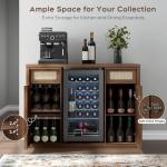 Yechen Rattan Coffee Bar Cabinet with Mini Fridge Space, Boho Coffee Station Cabinet with Wine Storage & Drawers, Sideboard Buffet Table with Solid Wood Handles & Charger Station, Home Bar Furniture