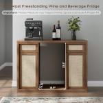 Yechen Rattan Coffee Bar Cabinet with Mini Fridge Space, Boho Coffee Station Cabinet with Wine Storage & Drawers, Sideboard Buffet Table with Solid Wood Handles & Charger Station, Home Bar Furniture