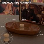 Walnut Wooden Cigar & Tobacco Pipe Ashtray with Cork Knocker – Dual Rest Smoking Pipe Ashtray for Smokers Indoor Outdoor – Handcrafted Rustic Wood Ash Tray Gift for Men