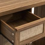 Yechen Rattan Coffee Bar Cabinet with Mini Fridge Space, Boho Coffee Station Cabinet with Wine Storage & Drawers, Sideboard Buffet Table with Solid Wood Handles & Charger Station, Home Bar Furniture