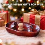 Walnut Wooden Cigar & Tobacco Pipe Ashtray with Cork Knocker – Dual Rest Smoking Pipe Ashtray for Smokers Indoor Outdoor – Handcrafted Rustic Wood Ash Tray Gift for Men