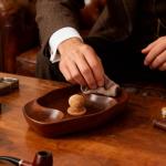 Walnut Wooden Cigar & Tobacco Pipe Ashtray with Cork Knocker – Dual Rest Smoking Pipe Ashtray for Smokers Indoor Outdoor – Handcrafted Rustic Wood Ash Tray Gift for Men