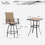 PHI VILLA Outdoor Swivel Patio Bar Set of 9, Patio Bar Table and Chairs Set with High Top Patio Chairs and Wood Like Bar Table, All-Weather Outdoor Bar Furniture Set for Garden, Brown