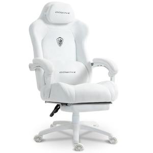 Dowinx Big and Tall Gaming Chair, Suede Fabric Game Chair with Pocket Spring Cushion, High Back Gamer Chair Ergonomic with Footrest for Adults Office, 440LBS, White