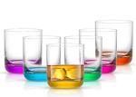 JoyJolt Hue Colorful Whiskey Set of 6, 10oz Drink Glasses, Double Old Fashioned Glass, Modern Whiskey Glass Set for Bar, Low Ball Cocktail Tumbler Glasses