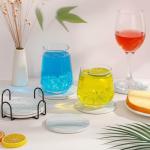 Acejoz Drink Coasters with Holder for Coffee Table, Absorbent Coasters Set of 6, Marble Style Ceramic Coaster for Wooden Table, Suitable for Kinds of Cups, Home Decor, 4 Inches(Blue)