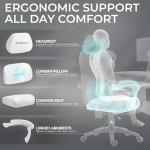 Dowinx Big and Tall Gaming Chair, Suede Fabric Game Chair with Pocket Spring Cushion, High Back Gamer Chair Ergonomic with Footrest for Adults Office, 440LBS, White