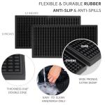 MARELUNNA Rubber Bar Mat – Non-Slip Spill & Drip Mat for Bartending, Coffee Bar & Kitchen Countertop, Thick Durable Counter Protector & Stylish Drying Mat (Total Black, 2 Pack 12"x6")