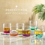 JoyJolt Hue Colorful Whiskey Set of 6, 10oz Drink Glasses, Double Old Fashioned Glass, Modern Whiskey Glass Set for Bar, Low Ball Cocktail Tumbler Glasses