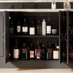 ROMSHINE 94.5" Large Bar Table Kitchen Station, Home Bar Unit with 3 Charging Socket, 4 Drawers & 2-Tier Shelf, Bar Cabinets Reception Desk for Home Pub Kitchen Storage, Black & Marble Pattern