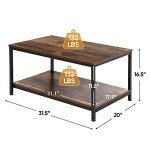 Rustic 2-Tier Industrial Coffee Table with Storage