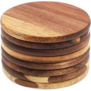 8 Pack Round Acacia Wood Drink Coasters