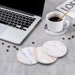 Hoewina 6Pcs Drink Coasters with Holder, Marble Style Ceramic Drink Coaster, Absorbent Coasters Set Suitable for Kinds of Cups, Modern Style Coasters for Coffee Table, 4 Inches（Blue Marble Style）
