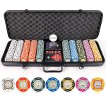 Versa Games Poker Chips - Clay Poker Chips Set - 13.5g 500 Piece Crown Casino Poker Set with Numbers Denomination - Upgraded Poker Set Case