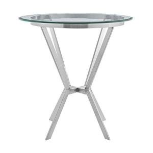 Armen Living Naomi Round Glass and Brushed Stainless Steel Bar Table