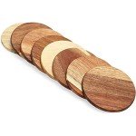 8 Pack Round Acacia Wood Drink Coasters