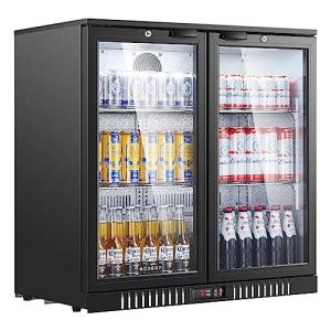BODEGACOOLER Back Bar Cooler with 2 Doors Under Counter ,7.4cu.ft Glass Door Bar Refrigerator with LED Lighting,Black Bar Cooler,Built-In or Under Counter Freestanding Hold 68 bottles or 220 cans