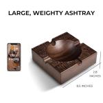 WOODRONIC Cigar Ashtray, 8.5" Solid Walnut Wood Ash Tray, Cigar Accessory and Gift for Men, 4-finger Large Cigars Holder for Patio/Outside/Indoor/Home Office Use, Square