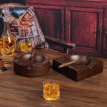 WOODRONIC Cigar Ashtray, 8.5" Solid Walnut Wood Ash Tray, Cigar Accessory and Gift for Men, 4-finger Large Cigars Holder for Patio/Outside/Indoor/Home Office Use, Square