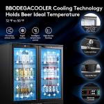 BODEGACOOLER Back Bar Cooler with 2 Doors Under Counter ,7.4cu.ft Glass Door Bar Refrigerator with LED Lighting,Black Bar Cooler,Built-In or Under Counter Freestanding Hold 68 bottles or 220 cans