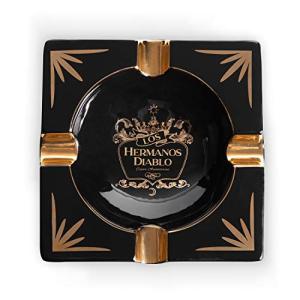 Hermanos Diablo Large Cigar Ashtray for Outdoor Outside Patio Indoor, Black Gold Ceramic Ash Tray Fancy & Cool 4 holders perfect cenicero for your cigarros, Luxury Ashtrays for men