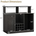 55'' Wine Bar Cabinet with Mini Fridge Space, Liquor Coffee Cabinet with LED Lights & Power Outlet, Kitchen Buffet Hutch, Fridge Cabinet with Wine Rack & Glass Holder, Storage Drawers, Black (Black)