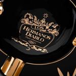 Hermanos Diablo Large Cigar Ashtray for Outdoor Outside Patio Indoor, Black Gold Ceramic Ash Tray Fancy & Cool 4 holders perfect cenicero for your cigarros, Luxury Ashtrays for men