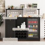 55'' Wine Bar Cabinet with Mini Fridge Space, Liquor Coffee Cabinet with LED Lights & Power Outlet, Kitchen Buffet Hutch, Fridge Cabinet with Wine Rack & Glass Holder, Storage Drawers, Black (Black)