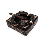 Hermanos Diablo Large Cigar Ashtray for Outdoor Outside Patio Indoor, Black Gold Ceramic Ash Tray Fancy & Cool 4 holders perfect cenicero for your cigarros, Luxury Ashtrays for men