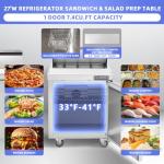 JINSONG 28" Refrigerator Sandwich & Salad Prep Table, Stainless Steel Refrigerated Food Prep Station, 7.4 cu. ft with Cutting Board and 12 Pans for Restaurants, Bar, Shops, etc