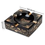 Hermanos Diablo Large Cigar Ashtray for Outdoor Outside Patio Indoor, Black Gold Ceramic Ash Tray Fancy & Cool 4 holders perfect cenicero for your cigarros, Luxury Ashtrays for men