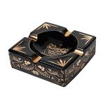 Hermanos Diablo Large Cigar Ashtray for Outdoor Outside Patio Indoor, Black Gold Ceramic Ash Tray Fancy & Cool 4 holders perfect cenicero for your cigarros, Luxury Ashtrays for men