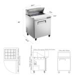 JINSONG 28" Refrigerator Sandwich & Salad Prep Table, Stainless Steel Refrigerated Food Prep Station, 7.4 cu. ft with Cutting Board and 12 Pans for Restaurants, Bar, Shops, etc
