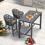 PURPLE LEAF 3 Pieces Outdoor Counter Height Bar Stools Set Patio Metal Modern Wicker Rattan Bar Chairs and Dining Bistro Bar Table for Balcony Garden Indoor Kitchen Outside Gray