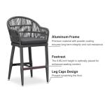 PURPLE LEAF 3 Pieces Outdoor Counter Height Bar Stools Set Patio Metal Modern Wicker Rattan Bar Chairs and Dining Bistro Bar Table for Balcony Garden Indoor Kitchen Outside Gray