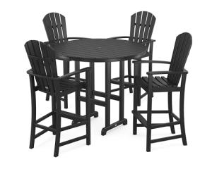 POLYWOOD Palm Coast 5-Piece Bar Set Black - Retro Style High Top Bistro Patio Furniture - HDPE Outdoor Bar Table and Chairs Set for Deck Garden Backyard