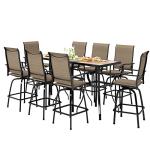 PHI VILLA Outdoor Patio Swivel Bar Set of 11, Textilene Bar Height Chair with Armrest and Wood Like Bar Table, All-Weather Furniture Set for Garden Lawn