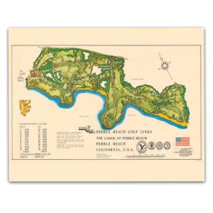 Pebble Beach Links California c1968 11x14 Vintage Golf Course Map Illustrated Coastal Sports Cartography Historic Fairway Layout Collector Gift Unframed Wall Decor Office Study Man Cave Clubhouse Resort