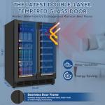 Wine and Beverage Refrigerator 24", Upgraded Dual Zone Wine Beverage Cooler with Glass Door and French Door, Large Capacity Beer Fridge Holds 21 Bottles & 88 Cans, Built-In or Freestanding - Black